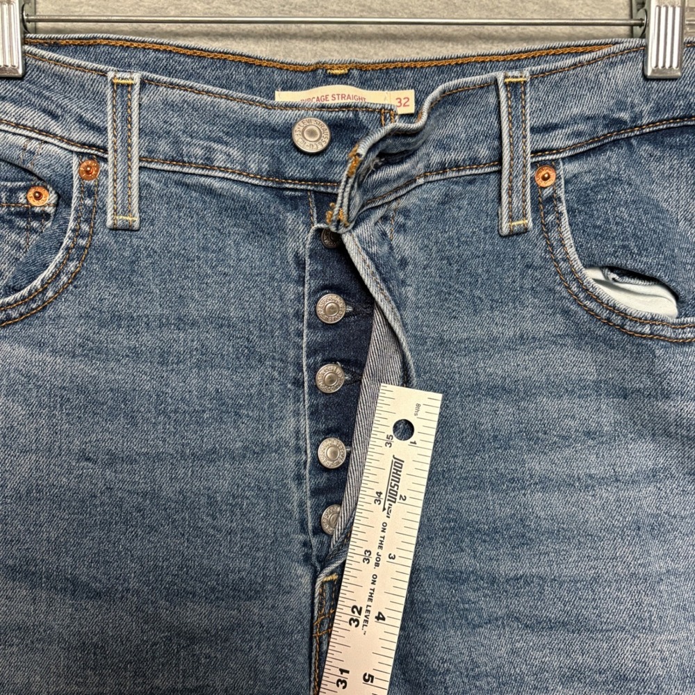 Levis Womens Jeans 32 Blue Ribcage Straight High Rise Cropped light Wash Stretch - Picture 5 of 9